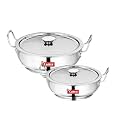 Camro Kadhai Induction Bottom with Lid 6.1 &amp; 4 Liters Set of 2 | Gas Stove Compatible | Cookware kadhai | Kadhai for Deep Frying | Kadai for Cooking Stainless Steel