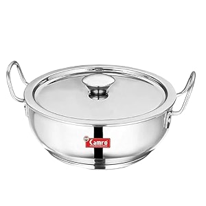 camro kadhai induction bottom with lid 31 liters  gas stove compatible  cookware kadhai  kadhai for deep frying  kadai for cooking stainless steel  dishwasher safe