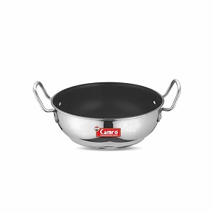 camro non stick kadhai 11 no 15 liters  stainless steel kadhai  gas stove compatible  dishwasher safe  15years of innovation and quality