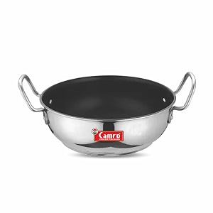 camro non stick kadhai 13 no 25 liters  stainless steel kadhai  gas stove compatible  dishwasher safe  15years of innovation and quality
