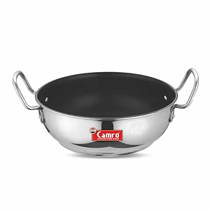 camro non-stick kadhai 14 no 3 liters  low oil cooking  easy to clean  induction gas stove compatible  dishwasher safe  6-year warranty