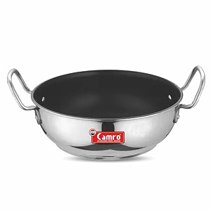 camro non-stick kadhai 15 no 4 liters  low oil cooking  easy to clean  induction gas stove compatible  dishwasher safe  6-year warranty