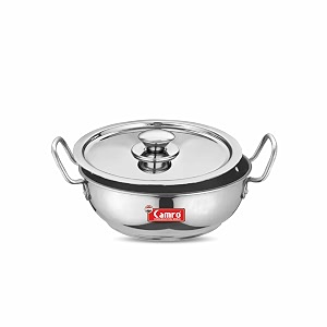 camro non stick kadhai with lid 11 no 15 liters  stainless steel kadhai  gas stove compatible  dishwasher safe  15years of innovation and quality