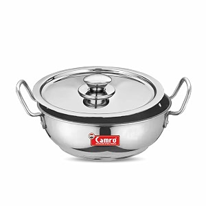 camro non stick kadhai with lid 15 no 4 liters  stainless steel kadhai  gas stove compatible  dishwasher safe  15years of innovation and quality