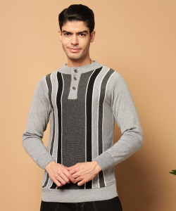 canblar colorblock mandarin neck casual men grey sweater