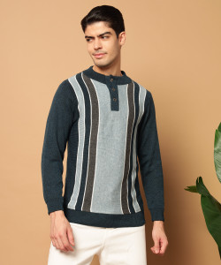 canblar colorblock mandarin neck casual men multicolor sweater