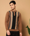CANBLAR Men Colorblock Mandarin Neck Brown Sweater