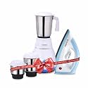 Candes Mixer Grinder with Iron Combo- 550W Mixie for Kitchen with 3 Stainless Steel Jars, Powerful Motor, Efficient Steel Blades &amp; 750W Electric Iron Press with 1 Year Warranty- White &amp; Blue