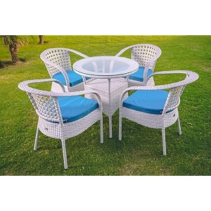 candid home premium d-8 gardenbalconyterrace patio seating chair and table set outdoor furniture 4 chair 1 table white blue