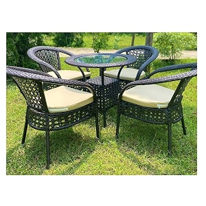 candid home premium d-8 gardenbalconyterrace patio seating chair and table set outdoor furniture 4 chair 1 table brown  beige