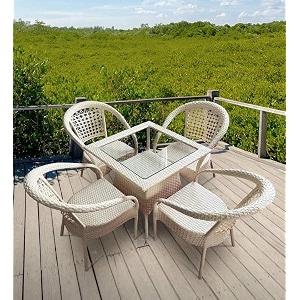 candid home premium d-8 gardenbalconyterrace patio seating chair and table set outdoor furniture 4 chair 1 table beige square