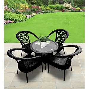 candid home premium d-8 gardenbalconyterrace patio seating chair and table set outdoor furniture 4 chair 1 table black round