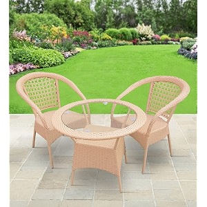 candid home premium d-8 gardenbalconyterrace patio seating chair and table set outdoor furniture 2 chair 1 table beige round