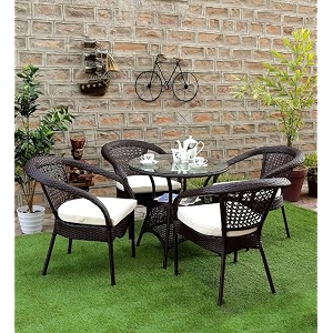 candid home premium d-8 gardenbalconyterrace patio seating chair and table set outdoor furniture 4 chair 1 table browncream