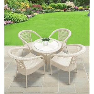 candid home premium d-8 gardenbalconyterrace patio seating chair and table set outdoor furniture 4 chair 1 table cream