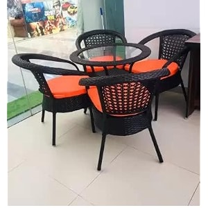 candid home premium d-8 gardenbalconyterrace patio seating chair and table set outdoor furniture 4 chair 1 table blackorange