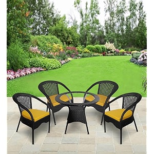 candid home premium d-8 gardenbalconyterrace patio seating chair and table set outdoor furniture 4 chair 1 table black  yellow