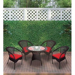 candid home premium d-8 gardenbalconyterrace patio seating chair and table set outdoor furniture 4 chair 1 table black  red
