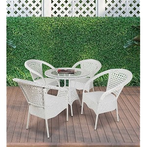 candid home premium d-8 gardenbalconyterrace patio seating chair and table set outdoor furniture 4 chair 1 table white str