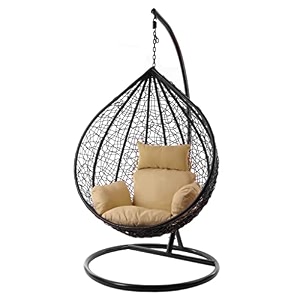candid home single seater swing chair with stand amp cushion outdoor indoor balcony garden patio powder coated frameuv protected wicker premium cushion black with beige cushion