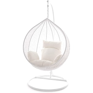 candid home single seater swing chair with stand amp cushion outdoor indoor balcony garden patio powder coated frameuv protected wicker premium cushion white with cream cushion