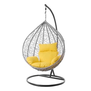 candid home single seater swing chair with stand amp cushion outdoor indoor balcony garden patio powder coated frameuv protected wicker premium cushion white with yellow cushion