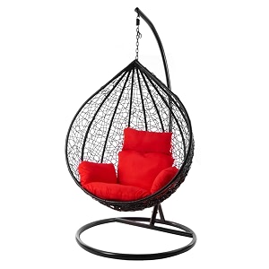 metal candid home single seater swing chair with stand amp cushion outdoor indoor balcony garden patio powder coated frameuv protected wicker premium cushion black with red cushions