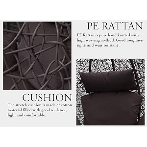 candid home single seater swing chair with stand amp cushion outdoor indoor balcony garden patio powder coated frameuv protected wicker premium cushion half white half black with black cushion