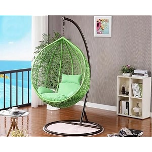 candid home single seater swing chair with stand amp cushion outdoor indoor balcony garden patio powder coated frameuv protected wicker premium cushion green with green cushion