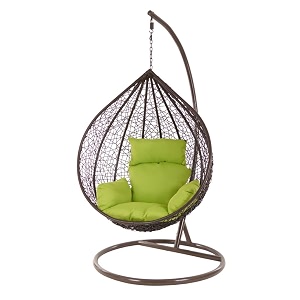 candid home single seater swing chair with stand amp cushion outdoor indoor balcony garden patio powder coated frameuv protected wicker premium cushion black with green cushion