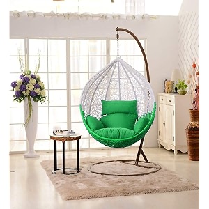 metal candid home single seater swing chair with stand amp cushion outdoor indoor balcony garden patio powder coated framewhitegreen with green cushion