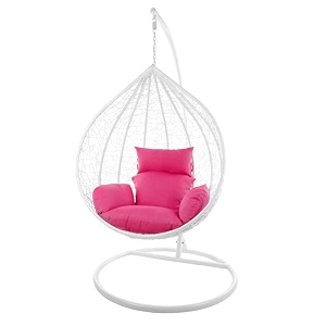 metal candid home single seater swing chair with stand amp cushion outdoor indoor balcony garden patio powder coated frameuv protected wicker premium cushion white with pink cushion