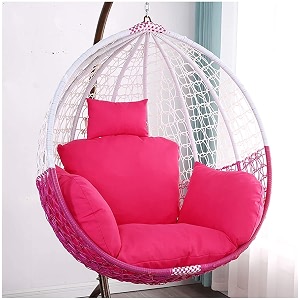 candid home single seater swing chair with stand amp cushion outdoor indoor balcony garden patio powder coated frameuv protected wicker premium cushion half white half pink with pink cushion