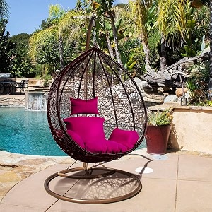 candid home single seater swing chair with stand amp cushion outdoor indoor balcony garden patio powder coated frameuv protected wicker premium cushion black with pink cushions