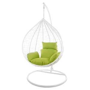 candid home single seater swing chair with stand amp cushion outdoor indoor balcony garden patio powder coated frameuv protected wicker premium cushion white with green cushion