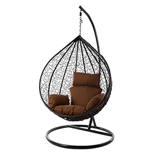 metal candid home single seater swing chair with stand amp cushion outdoor indoor balcony garden patio powder coated frameuv protected wicker premium cushion brown with brown cushion