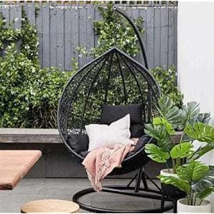 metal candid home single seater swing chair with standampcushion outdoor indoor balcony garden patiopowder coated frameuv protected wickerpremium cushionblack with black cushions105 cm98 cm3 cm