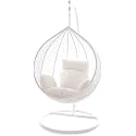 Candid Home Single Seater Swing Chair with Stand &amp; Cushion Outdoor Indoor Balcony Garden Patio, Powder Coated Frame,UV Protected Wicker, Premium Cushion (White with Cream Cushion)