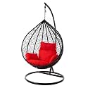 Metal Candid Home Single Seater Swing Chair With Stand &amp; Cushion Outdoor Indoor Balcony Garden Patio, Powder Coated Frame,Uv Protected Wicker, Premium Cushion (Black With Red Cushions)