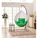 Metal Candid Home Single Seater Swing Chair With Stand &amp; Cushion Outdoor Indoor Balcony Garden Patio, Powder Coated Frame,(White/Green With Green Cushion)