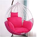 Candid Home Single Seater Swing Chair with Stand &amp; Cushion Outdoor Indoor Balcony Garden Patio, Powder Coated Frame,UV Protected Wicker, Premium Cushion (Half White Half Pink with Pink Cushion)