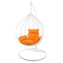Candid Home Single Seater Swing Chair with Stand &amp; Cushion Outdoor Indoor Balcony Garden Patio, Powder Coated Frame,UV Protected Wicker, Premium Cushion (White with Orange Cushion)