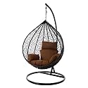 Metal Candid Home Single Seater Swing Chair With Stand &amp; Cushion Outdoor Indoor Balcony Garden Patio, Powder Coated Frame,Uv Protected Wicker, Premium Cushion (Brown With Brown Cushion)