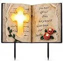 Candieslife Outdoor Solar Memorial Cross Stakes Lights, Waterproof Book Statue Grave Decorations Sympathy Gifts for Cemetery Garden Lawn Yard Patio Home Decor