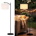 Candieslife Solar Outdoor Floor Lamp for Patio, Cordless Arc Standing Lamp with Heavy Base & Weatherproof Shade, Waterproof Solar Powered Light for Deck, Porch, Garden, Balcony Decor