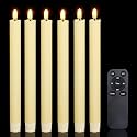 CANDLE CHOICE Real Wax Flameless Taper Candles Remote Timer 9.6” Tall Long Flicking Battery Operated Electric LED Candlesticks Window Candles for Wedding Halloween Christmas Decorations Ivory 6 Pack