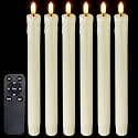 Real Wax Battery Operated Flameless LED Taper Candles w/Remote 6 PCS Ivory