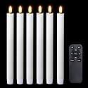 Real Wax Battery Operated Flameless LED Taper Candles w/Remote White 6 PCS