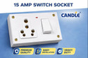 CANDLE Unbreakable 15amp. Switch+Socket+Indicator Combined Board With Box Pack of 1 15 A One Way Electrical Switch (Pack of 1 Number of Switches - 1)