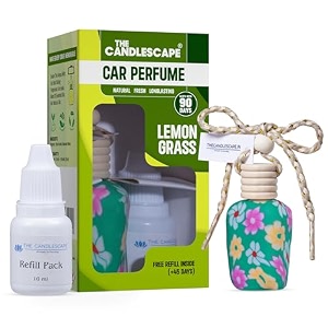 lemongrass car air freshener with refill  luxury car freshener made with essential oil fragrances  rubber coated designer bottle  10 ml diffuser bottle  10 ml refill